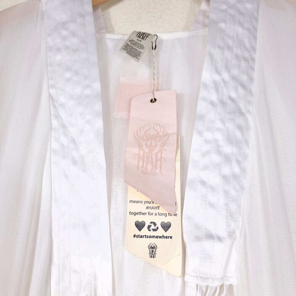 NWT Hot As Hell Yoko Kimono Sheer Hooded Robe Boho Cover Up White Satin One Size - Picture 4 of 16